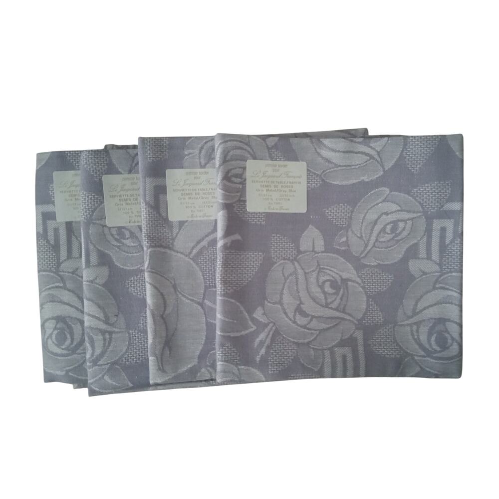 Jacquard Francais Primrose Bordier Lavender Dinner Napkins Roses Set of Four NWT